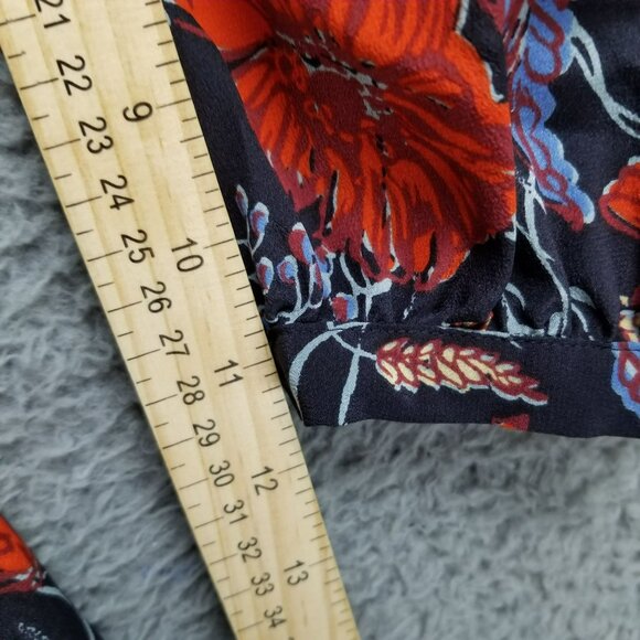 Madewell Dress Womens 0 Navy Blue Floral 100% Silk Ruffle Waist V Neck - Picture 11 of 15